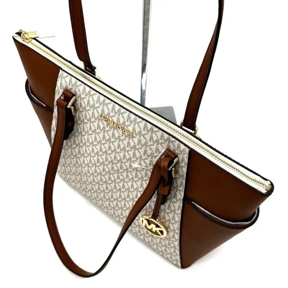 Michael Kors Large Charlotte Tote Bag & Large Double Zip Wallet Vanilla/Brown - Picture 7 of 14